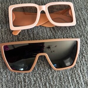 Pair of Chunky Square Sunglasses in Blush and Tan